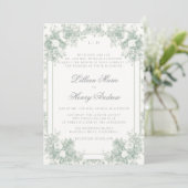 ヴィンテージガーデンセージフランスのグリーン結婚フローラ 招待状 (スタンド正面)