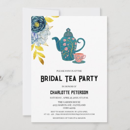 ヴィンテージガーデンティーパーティーブライダルシャワー 招待状 (正面)