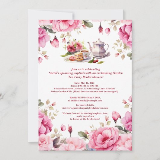 ヴィンテージガーデンティーパーティーブライダルシャワー 招待状 (正面)