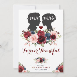 ヴィンテージガーデンネイビーマルーンバラミセス・シルエット サンキューカード