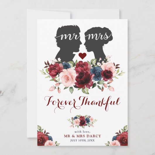 ヴィンテージガーデンネイビーマルーンバラミセス・シルエット サンキューカード (正面)