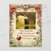 ヴィンテージガーデンハートと写真、甘い愛引用文 ポストカード (正面)