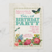 ヴィンテージガーデンバースデーパーティーの招待 招待状 (正面/裏面)