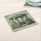 ヴィンテージガーデンパーティーチョウチョウ スクエアペーパーコースター (アングル)