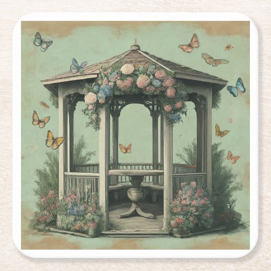 ヴィンテージガーデンパーティーチョウチョウ スクエアペーパーコースター (正面)