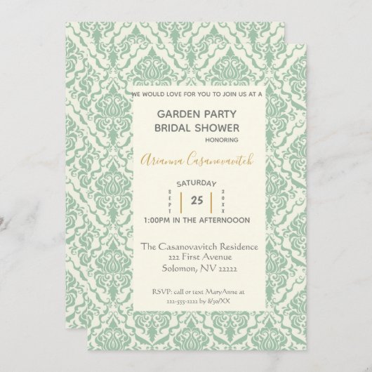 ヴィンテージガーデンパーティーブライダルシャワー招待 招待状 (正面/裏面)