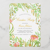 ヴィンテージガーデンパーティー誕生日招待状金ゴールド 箔招待状 (正面)