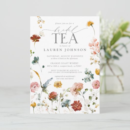 ヴィンテージガーデンフラワーウォーターカラーブライダル茶 招待状 (スタンド正面)