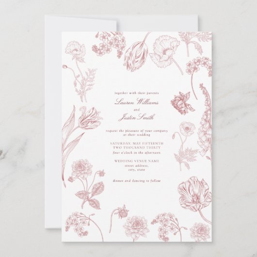 ヴィンテージガーデンフラワーズダスティーバラ写真結婚の写真 招待状 (正面)