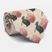 ヴィンテージガーデンフラワー、ピンクのハイドランジア・ホルテンシア ネクタイ (ロール)