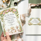 ヴィンテージガーデンフローラティーパーティーブライダルシャワー 招待状