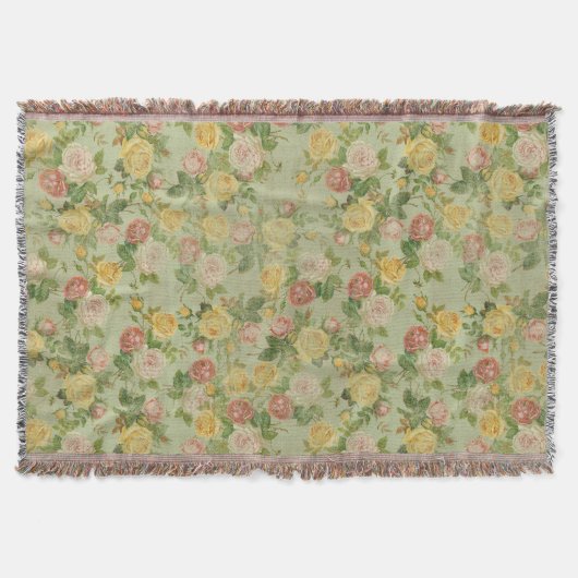 ヴィンテージガーデンフローラバラピンク/グリーンカントリー スローブランケット (正面)