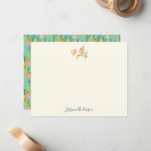 ヴィンテージガーデンフローラピンクアンドグリーンパーソナライズされた  ノートカード (正面/裏面インサイチュ)