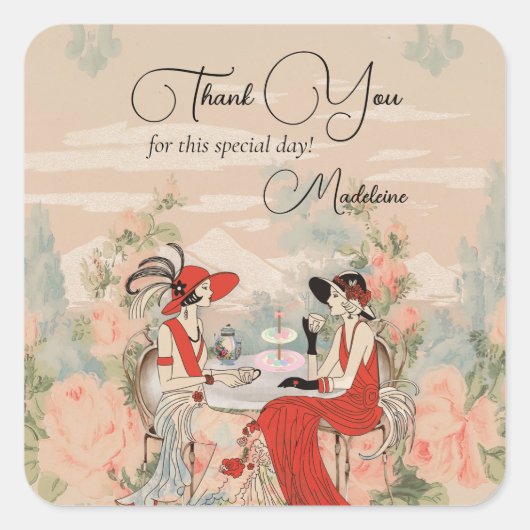ヴィンテージガーデンフローラルタイムフォーティーブライダルシャワー スクエアシール (正面)