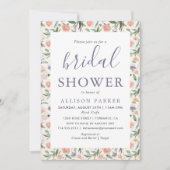 ヴィンテージガーデンフローラルパターンパープルブライダルシャワー 招待状 (正面)