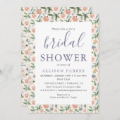 ヴィンテージガーデンフローラルパターンパープルブライダルシャワー 招待状 (正面/裏面)