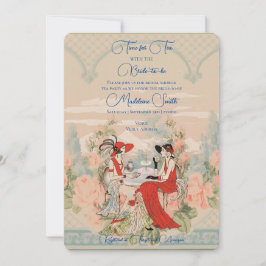 ヴィンテージガーデンフローラ時間のための紅茶ブライダルシャワー 招待状
