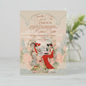 ヴィンテージガーデンフローラ時間のための紅茶ブライダルシャワー 箔招待状 (立ち正面)