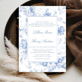 ヴィンテージガーデンブルーモダントワクラシックル結婚 招待状