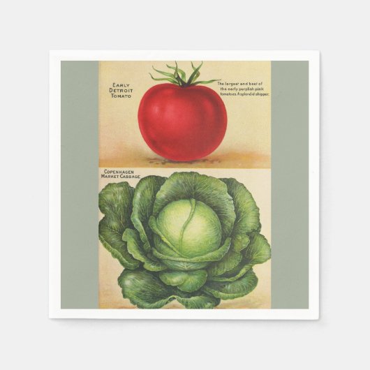 ヴィンテージガーデンベジタブルアート, 1913 スタンダードカクテルナプキン (正面)