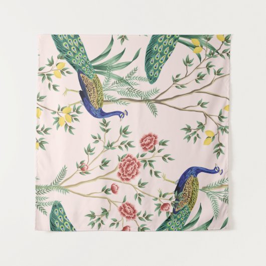 ヴィンテージガーデンレモン果樹、植物、エキゾチックなエンドウ タペストリー (正面(横))