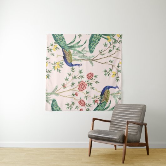 ヴィンテージガーデンレモン果樹、植物、エキゾチックなエンドウ タペストリー (インサイチュ(横))