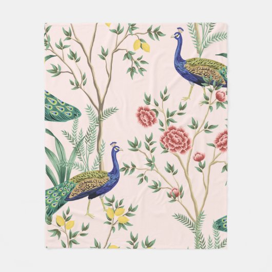 ヴィンテージガーデンレモン果樹、植物、エキゾチックなエンドウ フリースブランケット (正面)