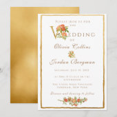 ヴィンテージガーデンローズとゴールドのシンプルな結婚式 招待状 (正面/裏面)