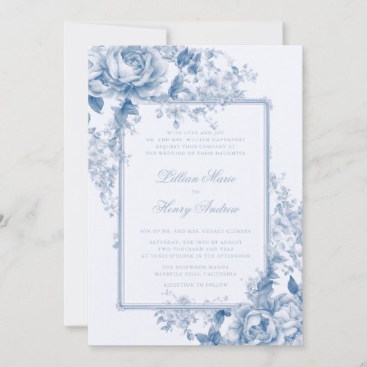 ヴィンテージガーデン何か青いトイル結婚ズ 招待状 (正面)