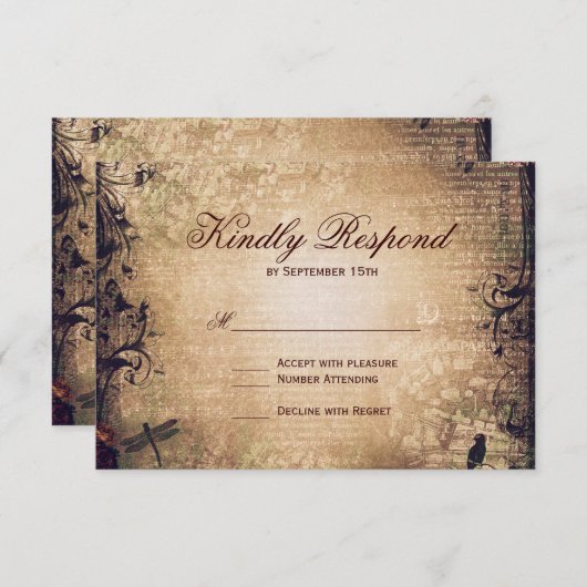 ヴィンテージガーデン動揺してウェディングRSVPカード 出欠カード (正面/裏面)