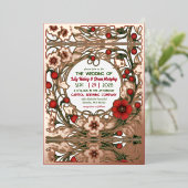 ヴィンテージガーデン結婚アールヌーボーバラ金ゴールド 箔招待状 (立ち正面)