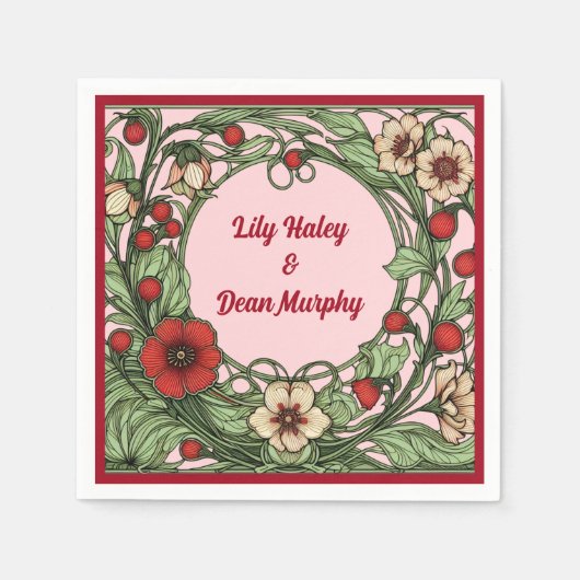 ヴィンテージガーデン結婚アールヌーボー スタンダードカクテルナプキン (正面)