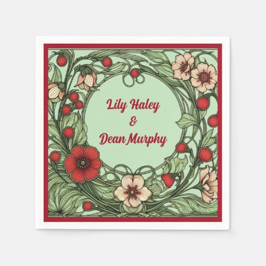 ヴィンテージガーデン結婚アールヌーボー スタンダードカクテルナプキン (正面)