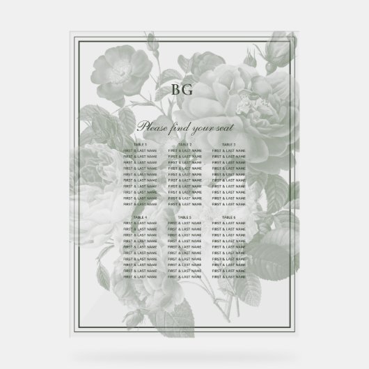 ヴィンテージガーデン結婚パーティーの座席表 アクリルサイン (正面)