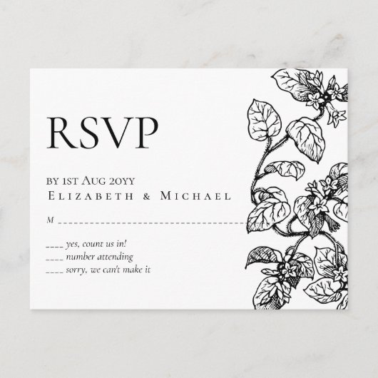 ヴィンテージガーデン葉クラシック予算結婚式RSVP ポストカード (正面)