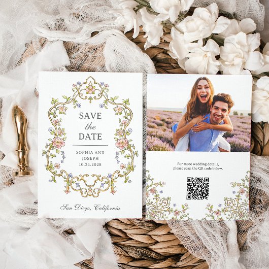 ヴィンテージガーデン | カラフルラックス フォトとQRコード セーブザデート