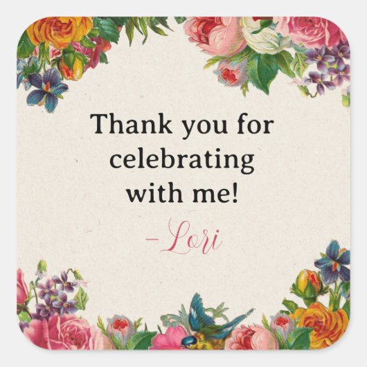 ヴィンテージガーデン テーマの ブライダルシャワー ステッカー (正面)