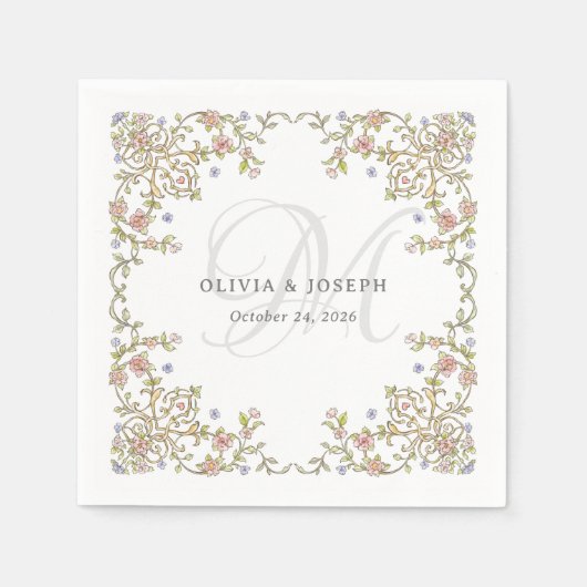 ヴィンテージガーデン | ルクセカラフルス結婚モノグラム スタンダードカクテルナプキン (正面)