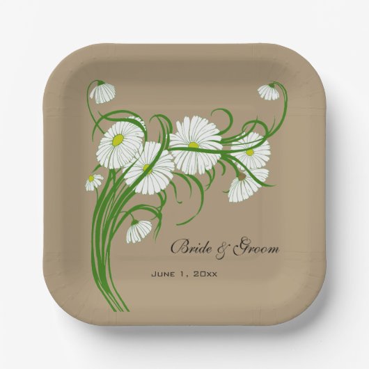 ヴィンテージガーベラデイジー結婚花 ペーパープレート (正面)