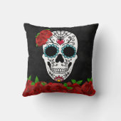 ヴィンテージガーリーキュートシュガースカルレッドローズ クッション (裏面)