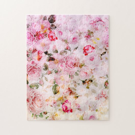 ヴィンテージガーリーシックなピンクのパステル色フローラ ジグソーパズル (縦)