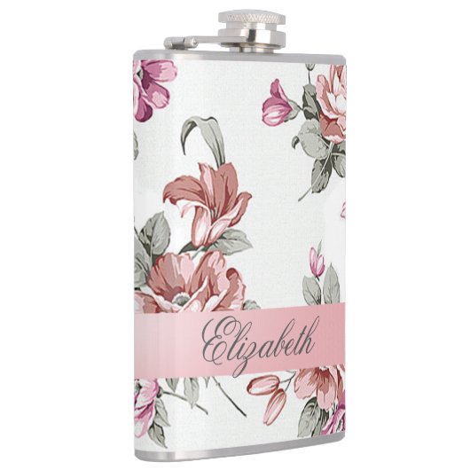 ヴィンテージガーリーシックな花パーソナライズされた- フラスク (右)