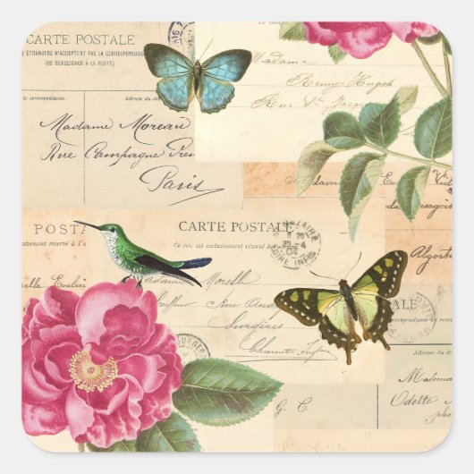 ヴィンテージガーリーシール(バラと蝶あり) スクエアシール (正面)