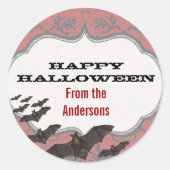 ヴィンテージガーリーダマスクこうもりピンク&グレー ラウンドシール (正面)