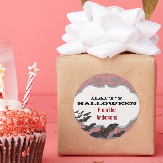 ヴィンテージガーリーダマスクこうもりピンク&グレー ラウンドシール (パーティー)