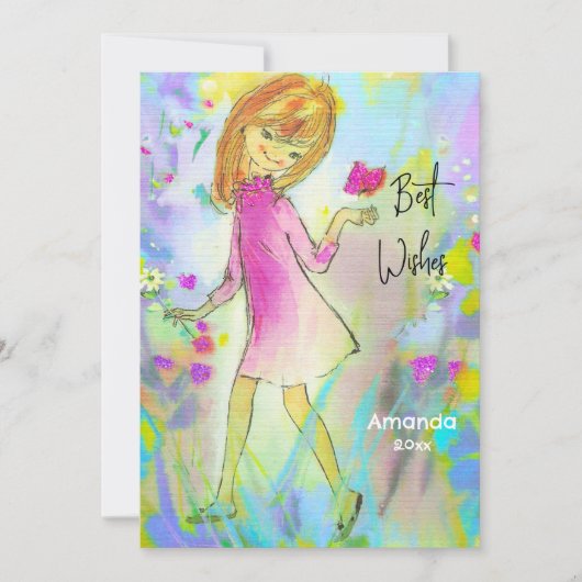 ヴィンテージガーリーピンクのクリスマス新年の挨拶 シーズンカード (正面)