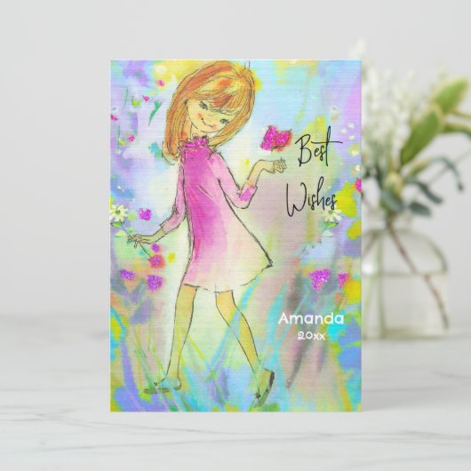 ヴィンテージガーリーピンクのクリスマス新年の挨拶 シーズンカード (スタンド正面)