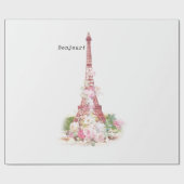 ヴィンテージガーリーピンクの花パリエッフェルタワー ラッピングペーパー (フラット)