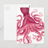 ヴィンテージガーリーピンクタコイラストレーション ポストカード (正面/裏面)