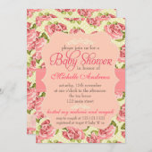 ヴィンテージガーリーピンクローゼベビーシャワー 招待状 (正面/裏面)